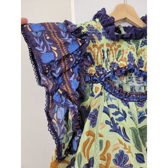 Farm Rio Ocean Tapestry Green Sleeveless Blouse XS - Picture 5 of 12